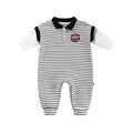 Striped cotton baby onesie in blue or black, pullover style, sizes 66cm to 90cm, autumn newborn clothing