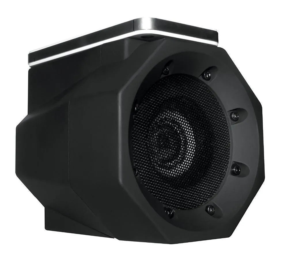 Black portable speaker with USB and 3.5mm jack, 3W output, built-in battery, 122x100x100mm plastic shell