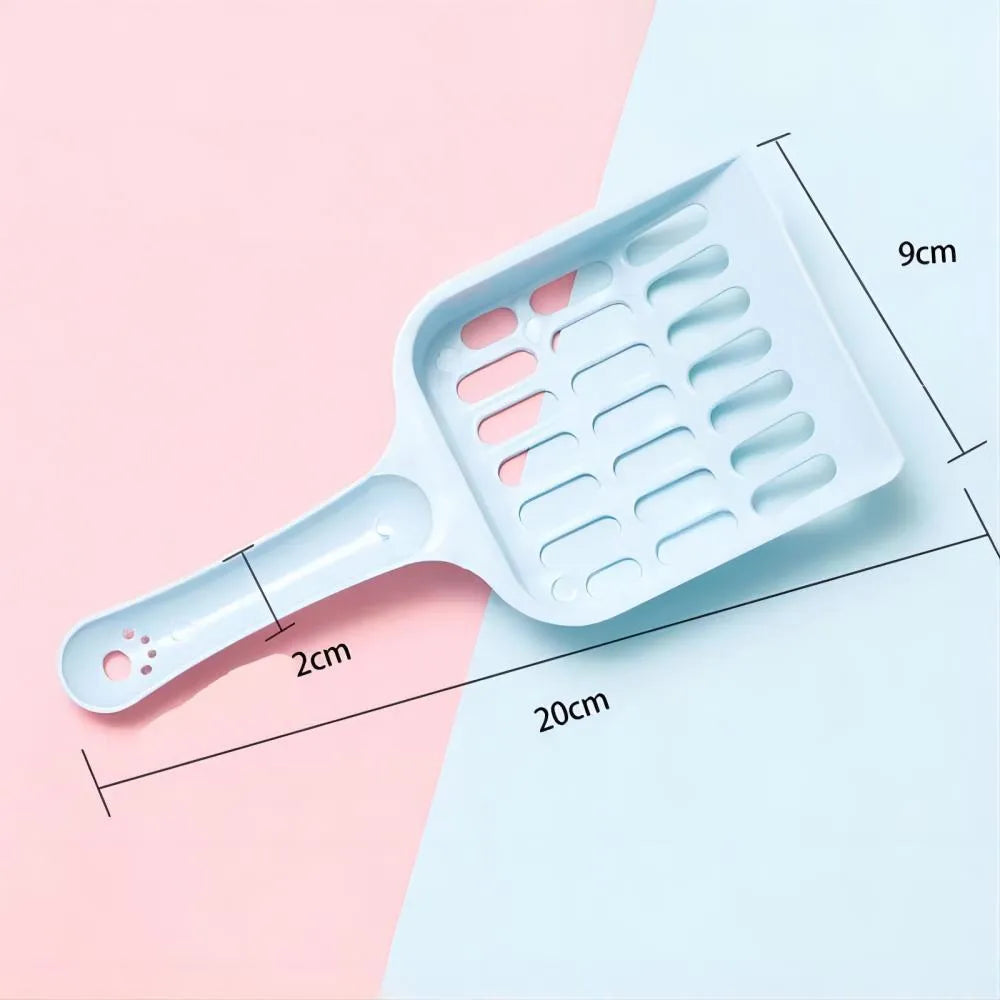 Blue plastic cat litter scoop shown on a white background.