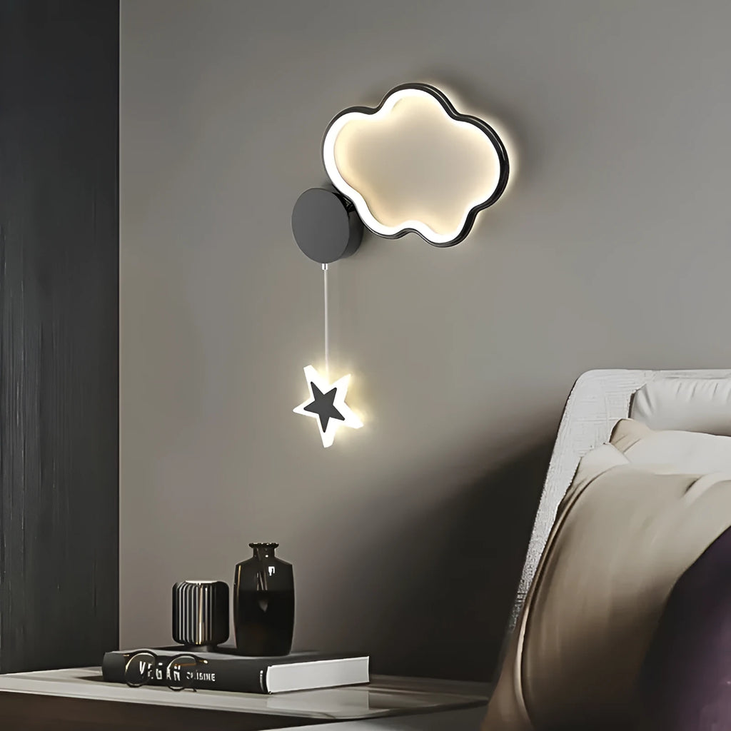 White cloud and five-pointed star children's wall mounted LED night light with three colour settings.