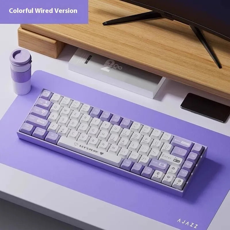 Ajazz AK680 red and white mixed colour hot-swappable mechanical gaming keyboard on a desk