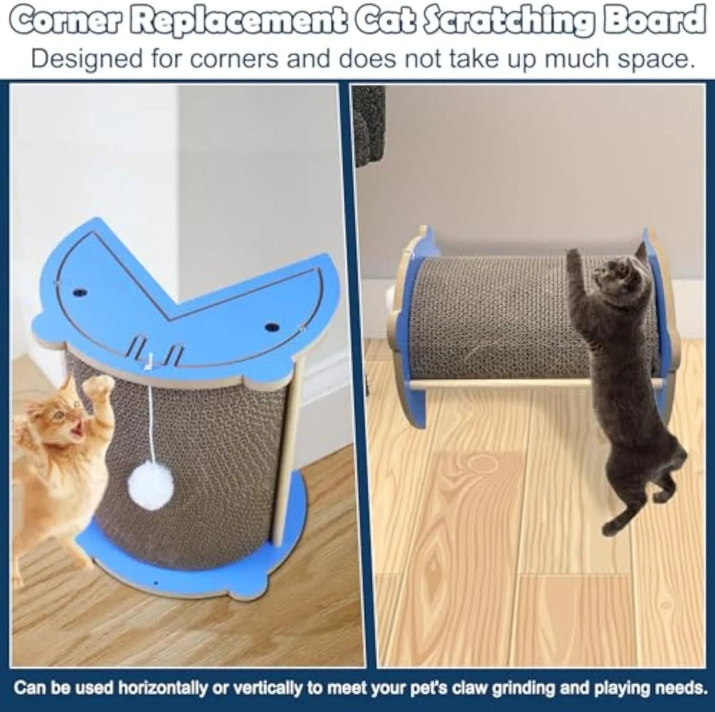 Cat corner scratching pad with hanging ball mounted on wall for furniture protection