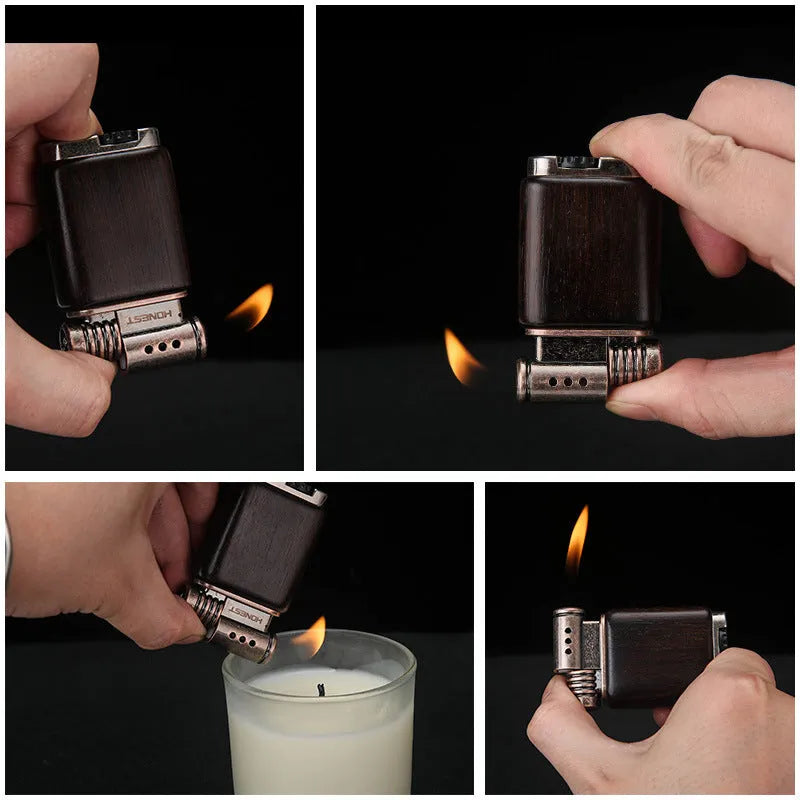 Decorative ebony gas lighter with rosewood and black wood finishes for collection.