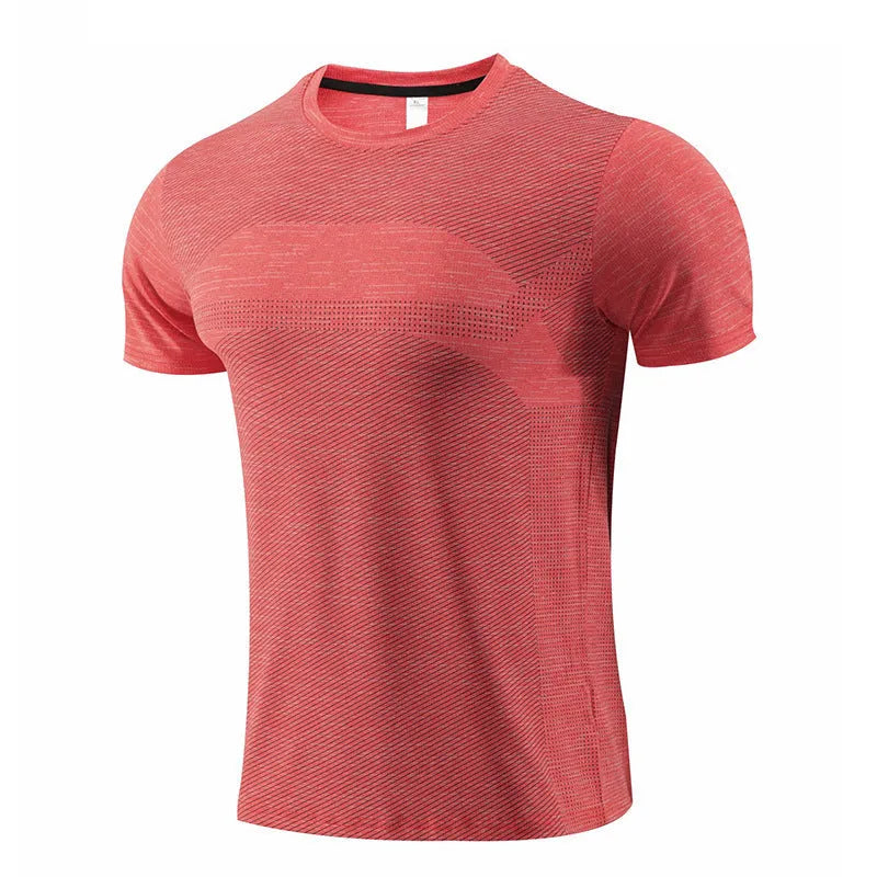 Men's short sleeve polyester sports T-shirt for running and basketball in various colours.