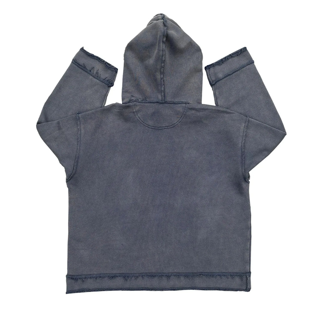 Dark blue men's zip-front hoodie with kangaroo pocket and drawstring hood.