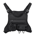 Men's black oxford cloth chest bag designed as a riding vest with visible sewing lines.