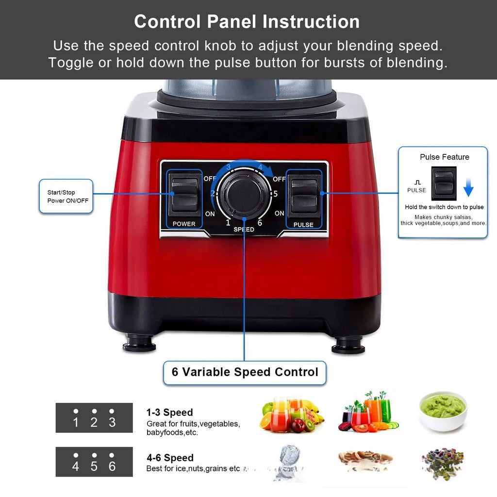 Red commercial blender with 2200W motor and 2-litre jug for industrial kitchen use.
