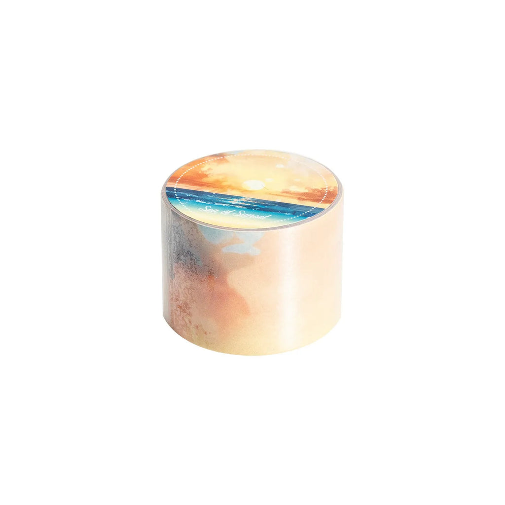 Roll of 30mm wide sky-themed Japanese paper washi tape showing colourful cloud design