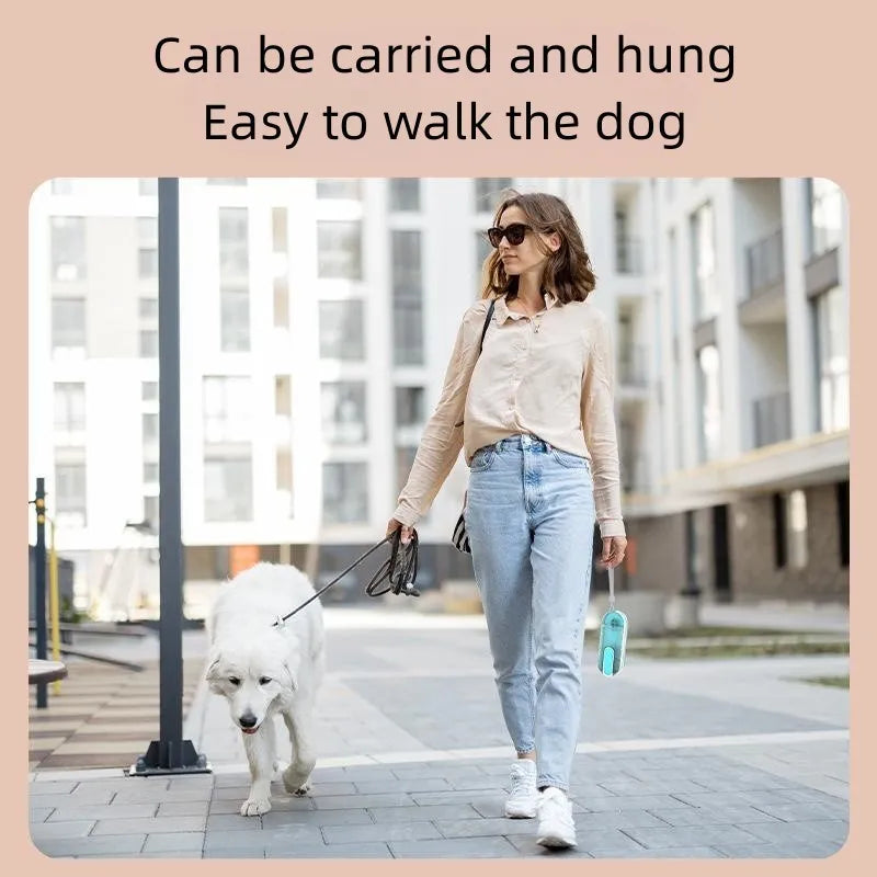 Portable plastic pet water bottle with fold-out drinking bowl in blue, grey, or pink colour.