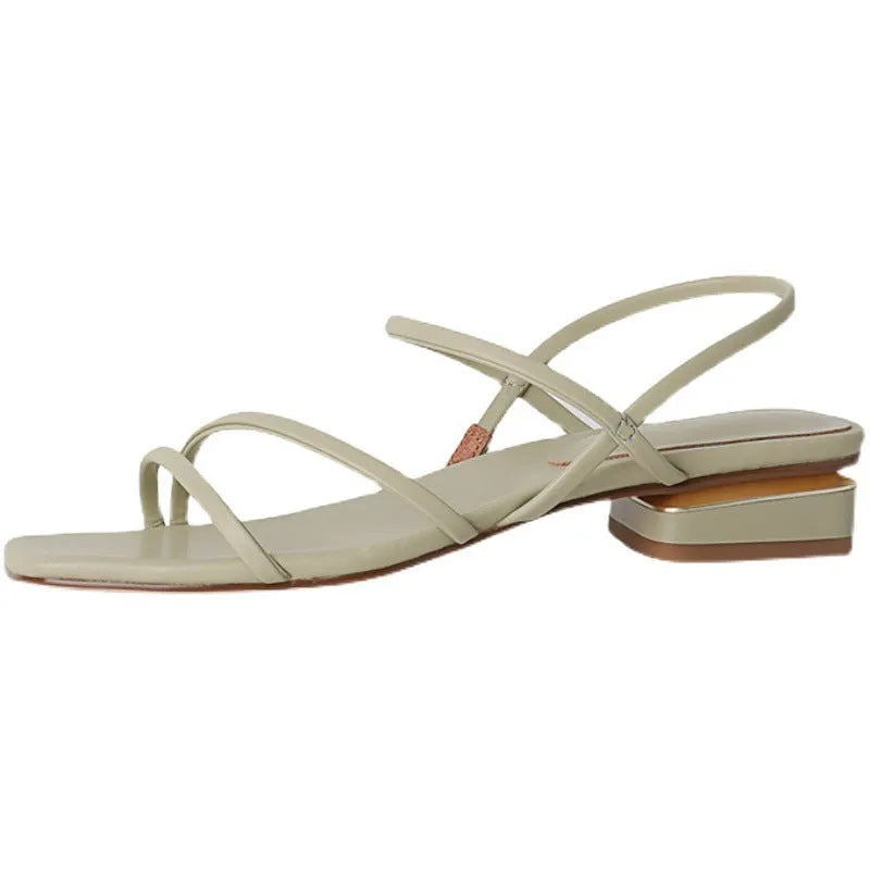 Women's flat open-toed Roman sandals with square toe and microfiber straps in beige, green and white.