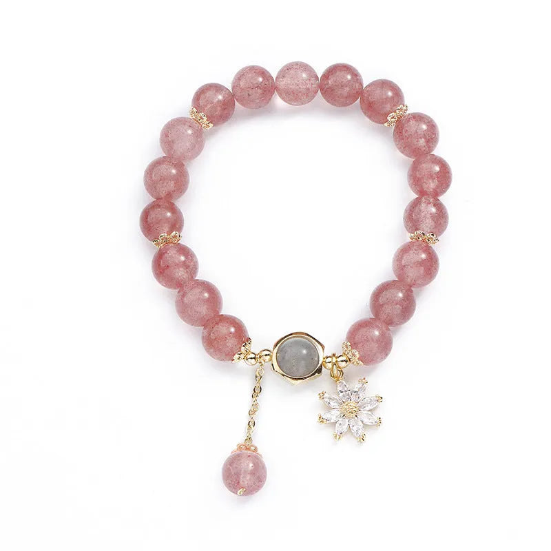 Strawberry quartz crystal bracelet with floral design in Mori and Korean style