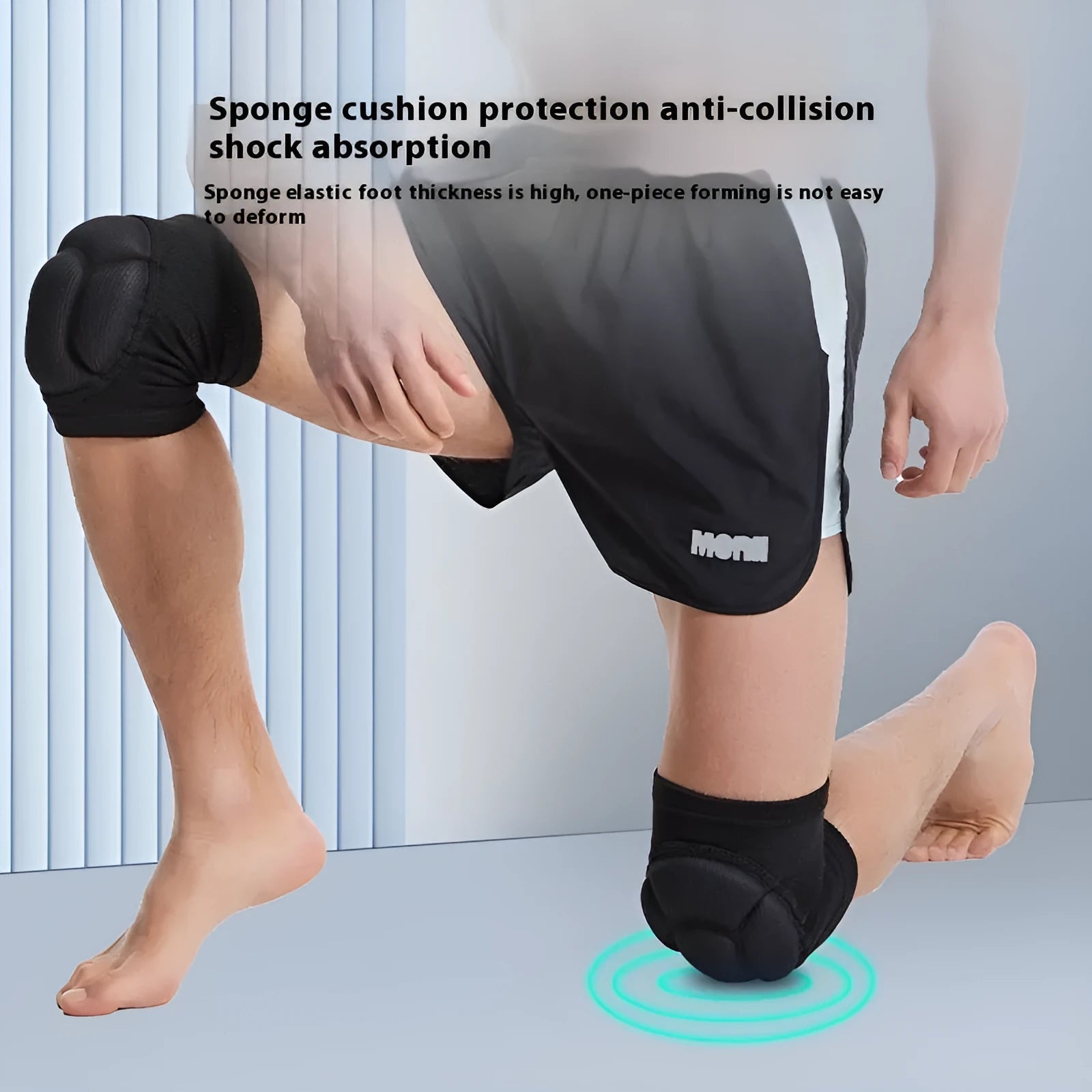 Black and blue thick sponge knee pads for volleyball and dance sports protection