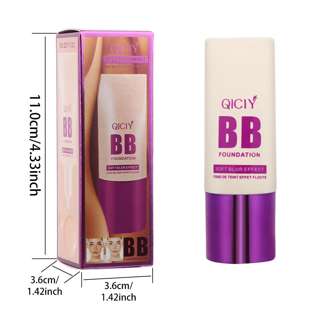 Squeezable plastic bottle of brightening BB cream liquid foundation in one of ten available shades.
