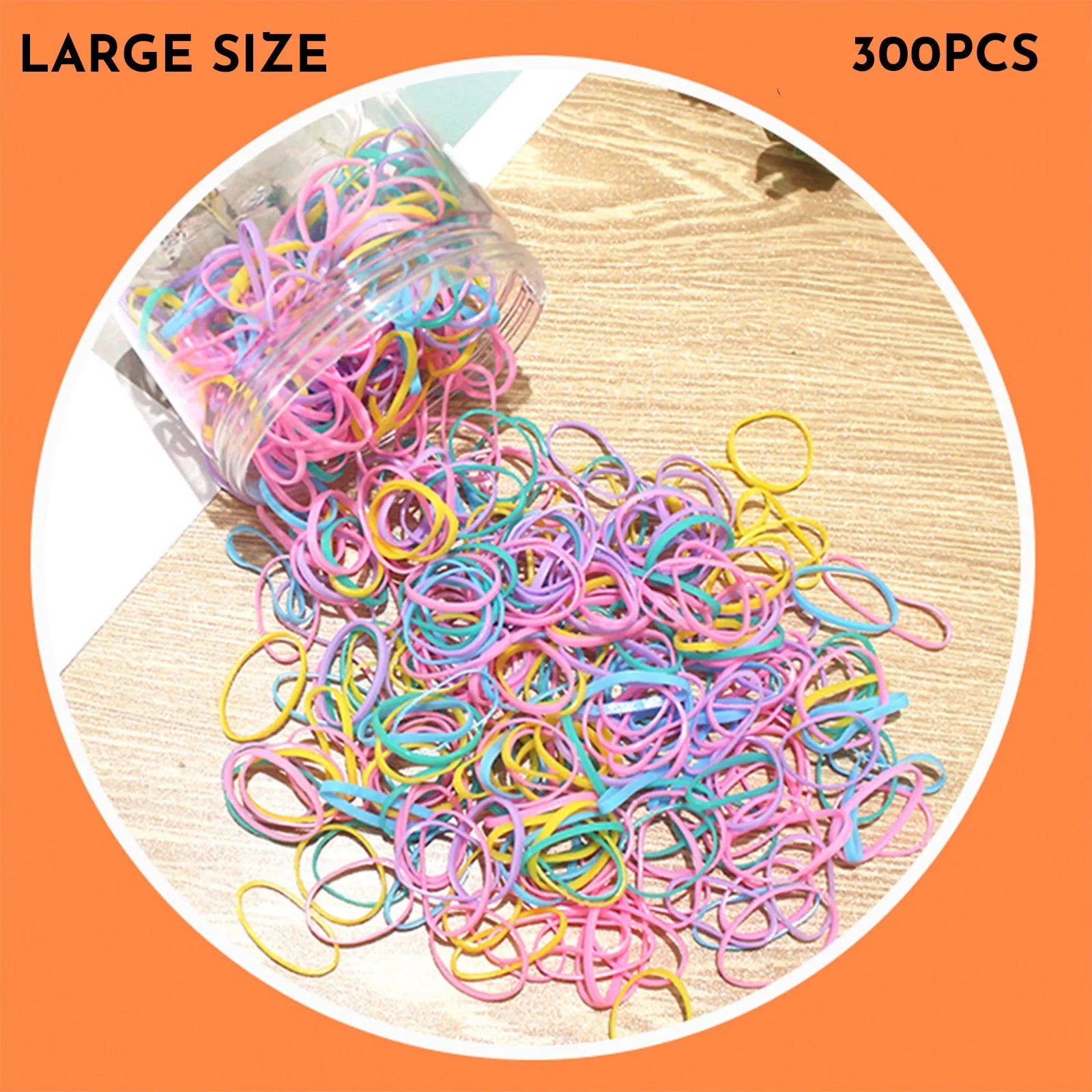 Multi-colour TPU baby hair bands in a reusable container, 300 or 600 piece pack.