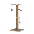 Scratch-resistant cat climbing frame toy with hanging ball, made from pine wood and carpet leather.