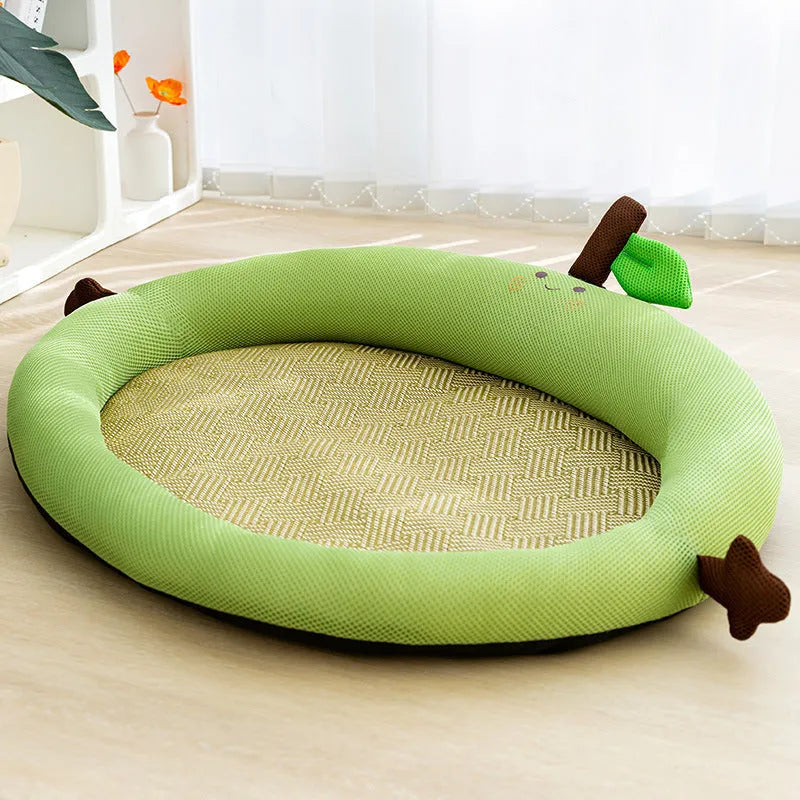 Green fruit-shaped dog bed mat with backrest for large dogs