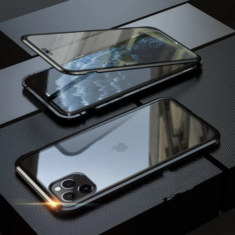 Glass anti-spy phone case with geometry pattern for iPhone in clamshell design