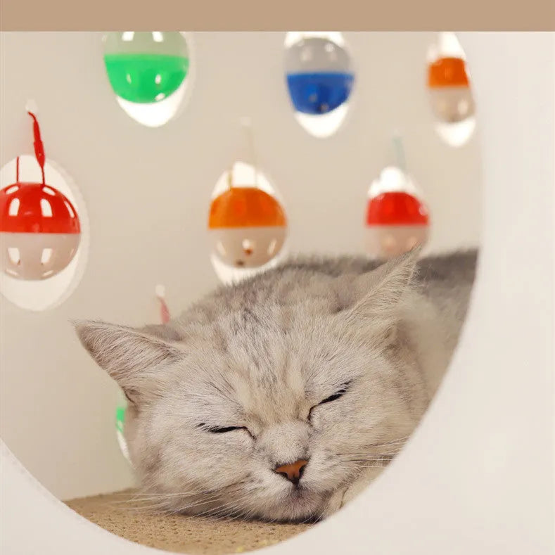 Plastic cat scratch board with integrated tunnel, bell ball toy, and enclosed nest design