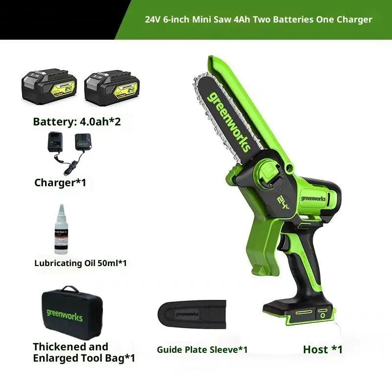 6-inch cordless mini electric chainsaw with 24V lithium battery and 6-inch guide plate