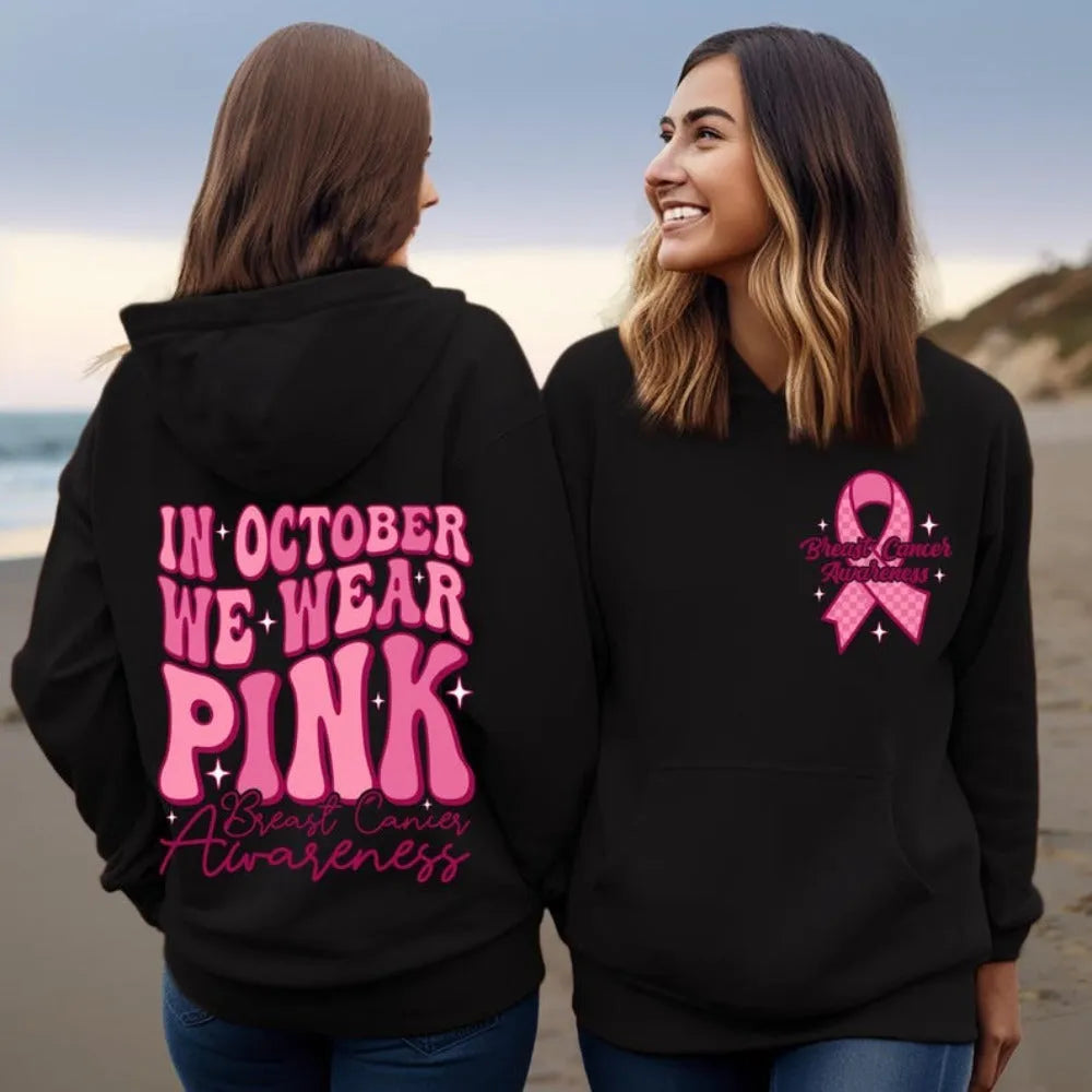 Breast Cancer Awareness pullover hoodie with retro art print and side seam pockets in various colours.