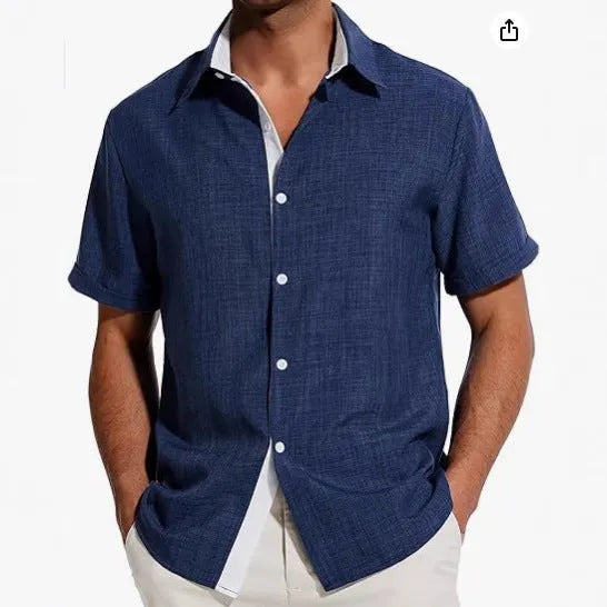 Men's short-sleeved floral pattern polyester shirt in regular fit cardigan style