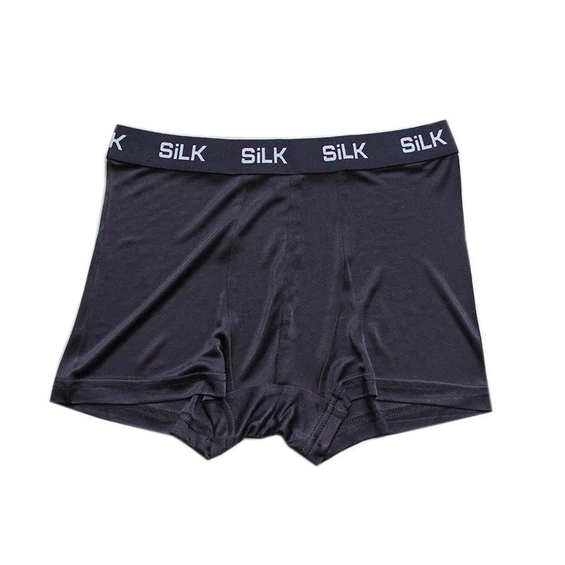 Men's loose-fitting silk shorts in navy blue colour with mid-waist design