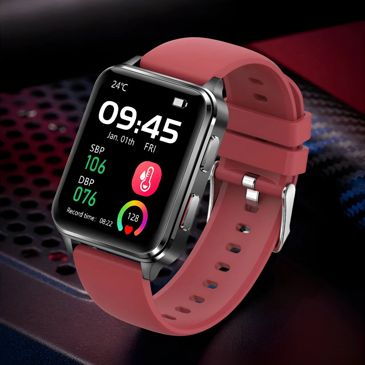 Multi-sport watch with 1.7-inch tempered glass screen showing heart rate and step count display