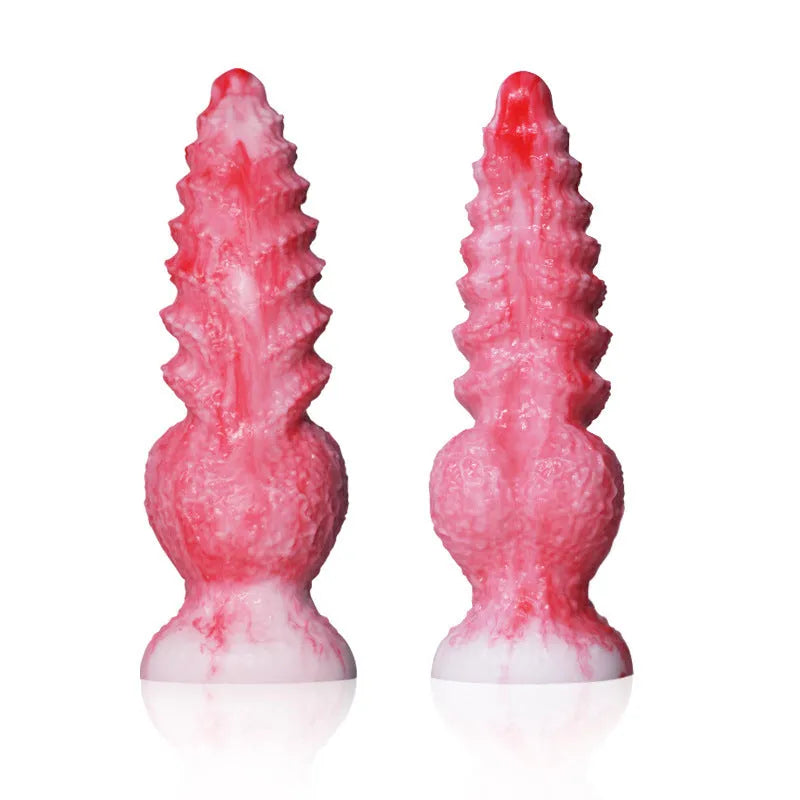 Pink platinum silicone women's masturbation device with shaped penis design