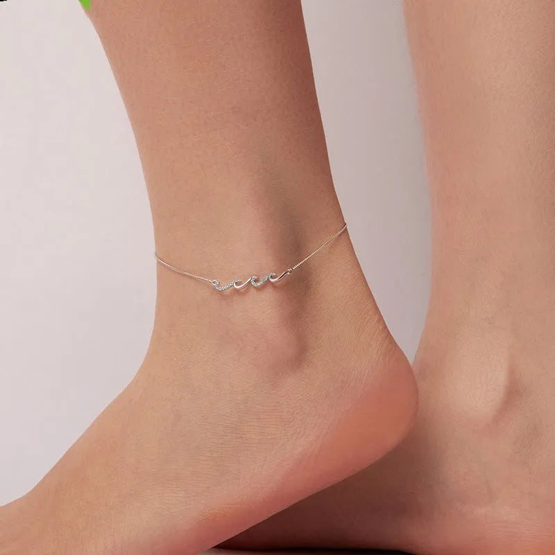 S925 sterling silver women's anklet with blue HAILANG shape, colour SCT031, single anklet