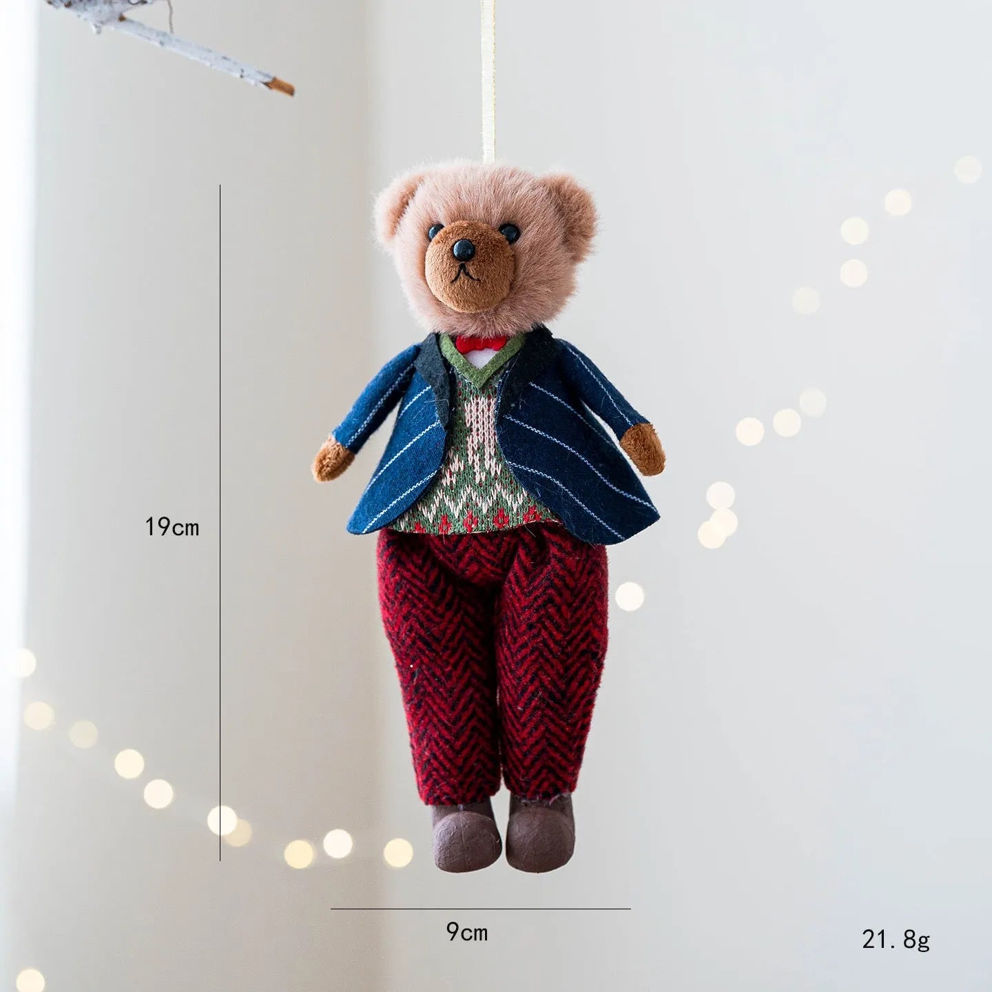 Pair of cartoon-style plush bear dolls in cotton suit plaid, featuring a gentleman bear and a princess bear.
