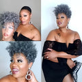 Women's short synthetic wig with simple rolls styling in Kanekalon fibre, shown in H002 Black colour