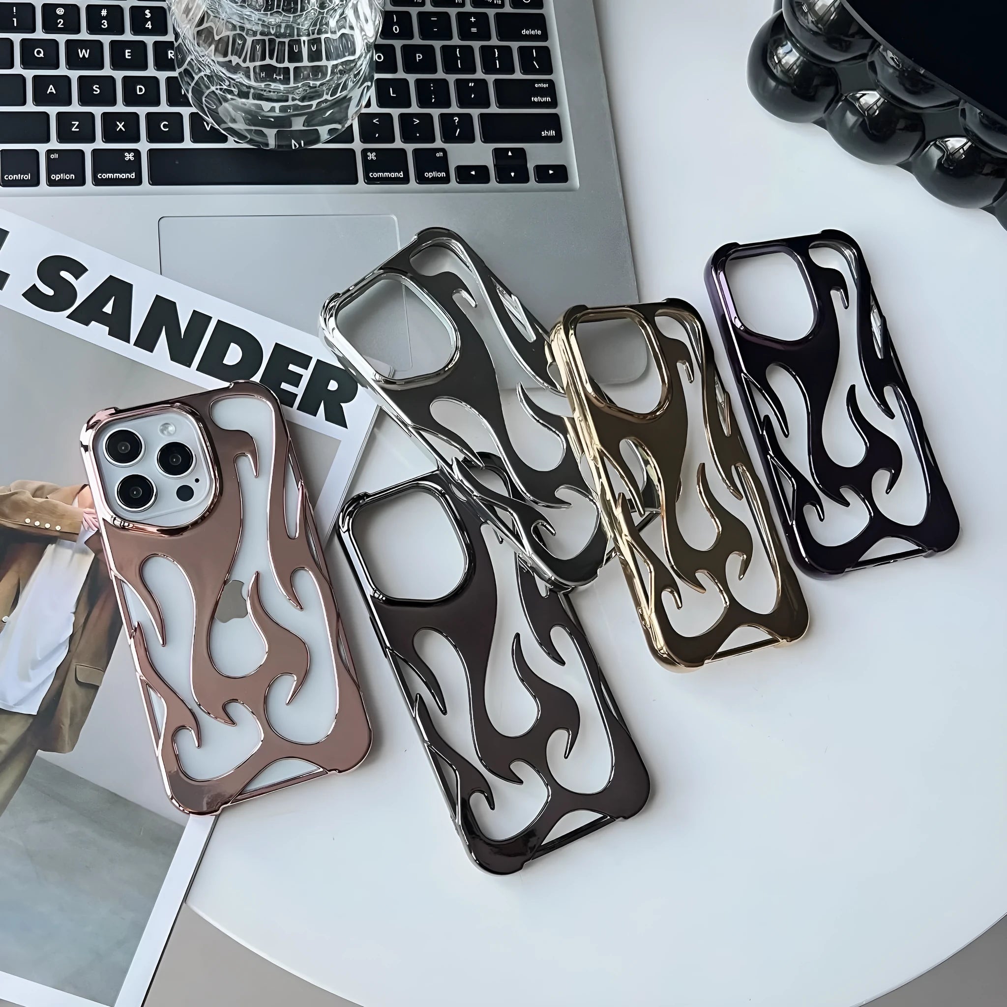Electroplating hollow flame pattern soft TPU phone case for Apple iPhone in metallic silver finish