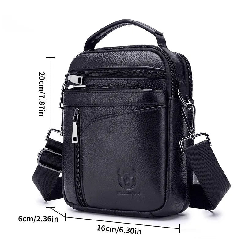 Black genuine leather men's retro style shoulder messenger bag