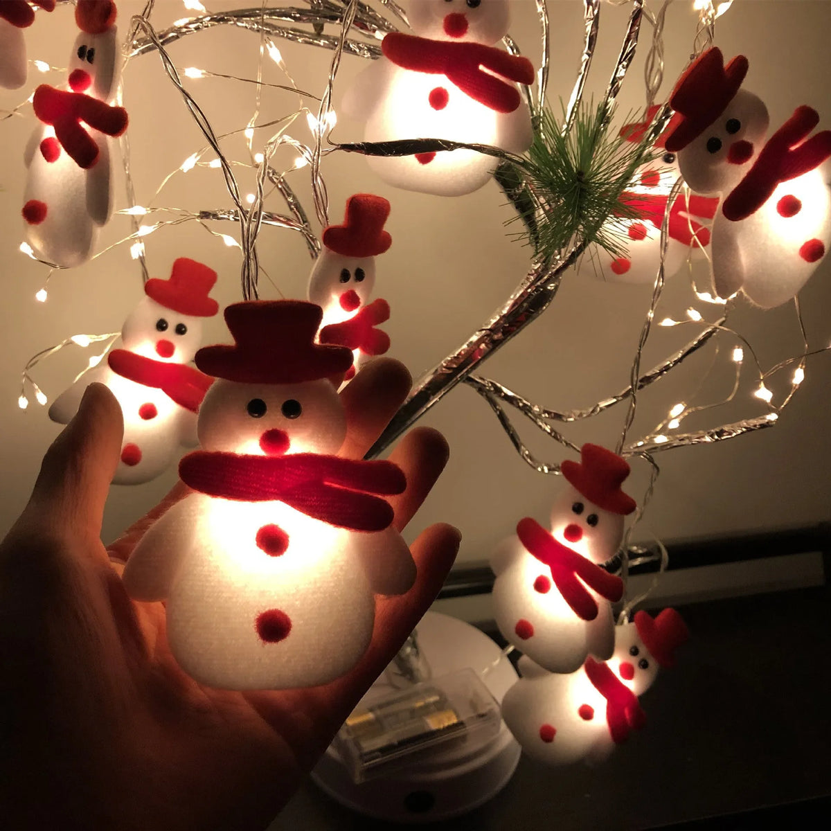 Snowman, elk deer and old man Christmas LED string light garland in warm white