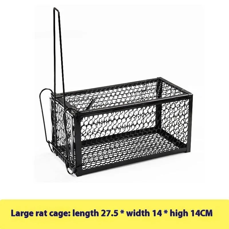Automatic reusable mouse trap shown in small, medium, and large sizes with metal and plastic variants.