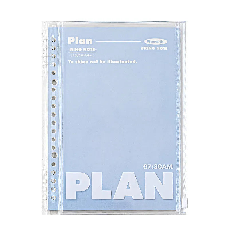 A5 PVC notebook storage organiser in blue colour showing dimensions of 148mm by 210mm