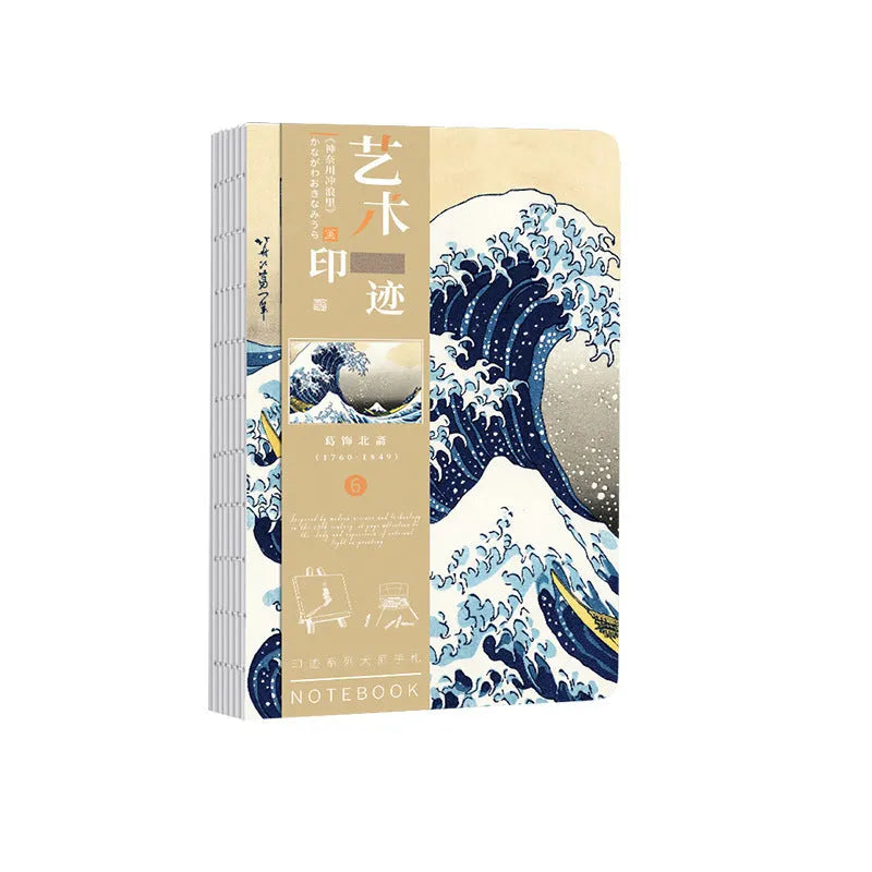 Ukiyo-e Kanagawa wave design hand ledger notebook showing traditional Japanese artwork cover