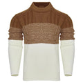 A men's long-sleeved knitted pullover sweater shown in one of five available styles.
