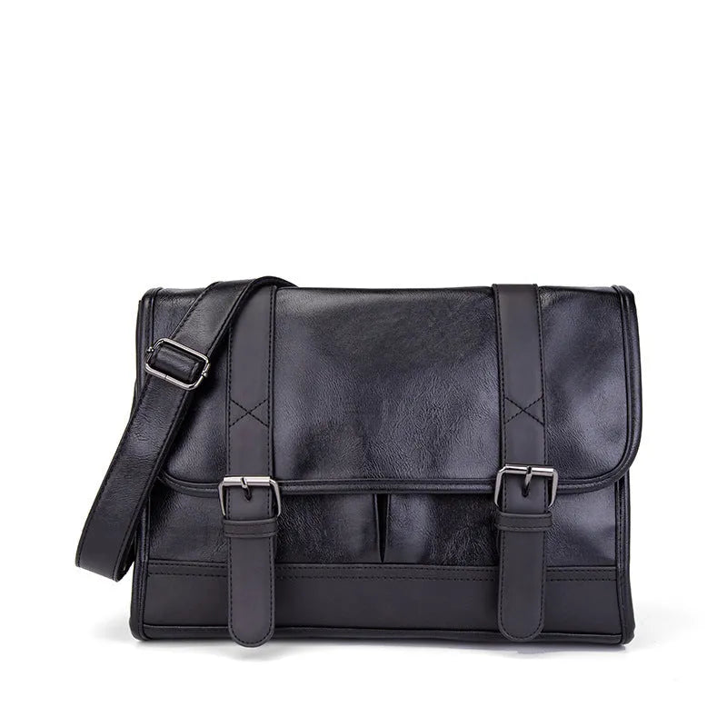Black Korean style men's anti-theft backpack with PU construction and decorative sewing thread details