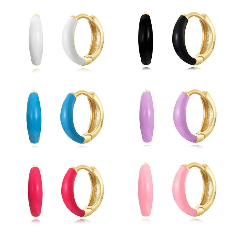 Geometric oval curved epoxy earrings in seven colours on silver-plated copper
