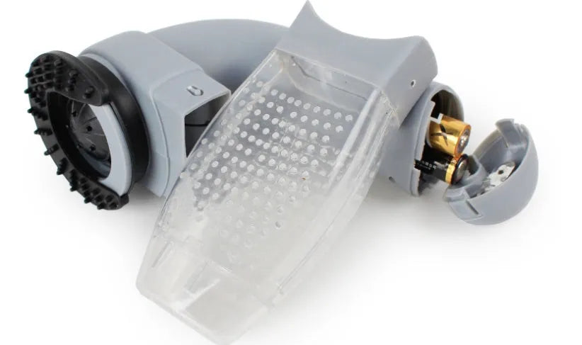 Grey portable pet hair vacuum cleaner with soft rubber head and large collection canister
