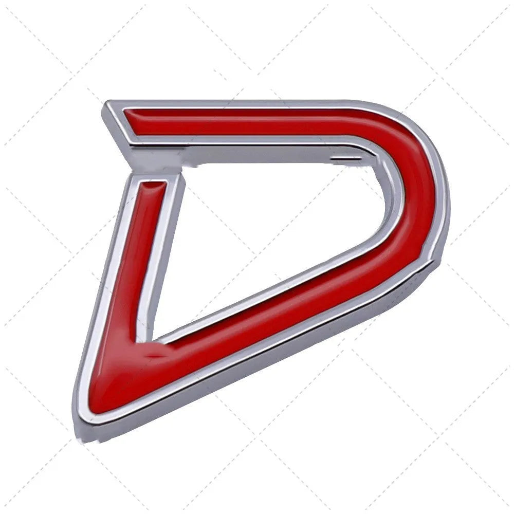 Metal decorative car sticker showing SD and D patterns in red silver and red black colour options