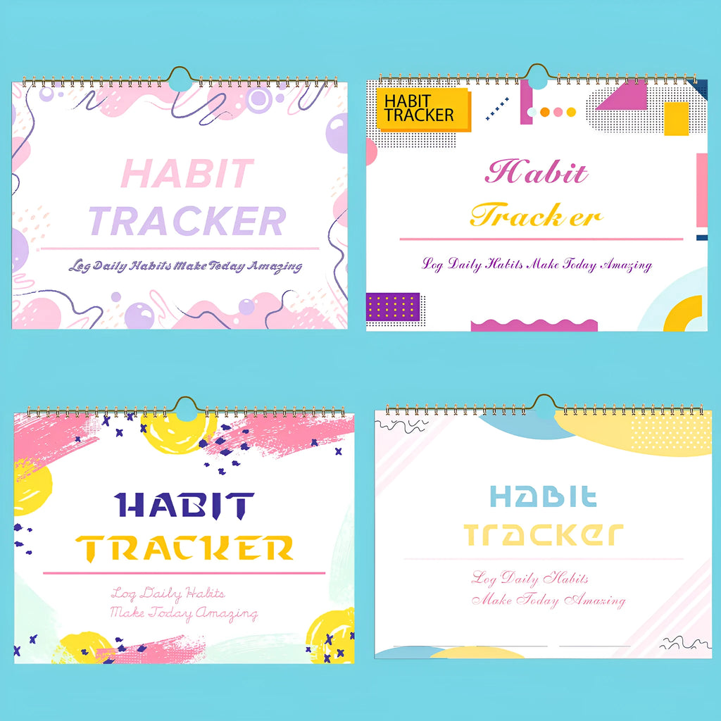 Habit tracking notebook open showing internal pages with 21x28cm dimensions in flower white cover colour