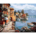 Rimless hand-painted linen oil painting showing landscape scene in modern simple style