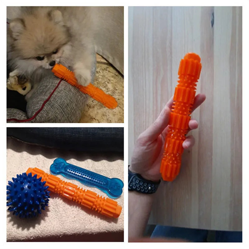 Green natural rubber dog chew toy with textured surface and treat holes for aggressive chewers