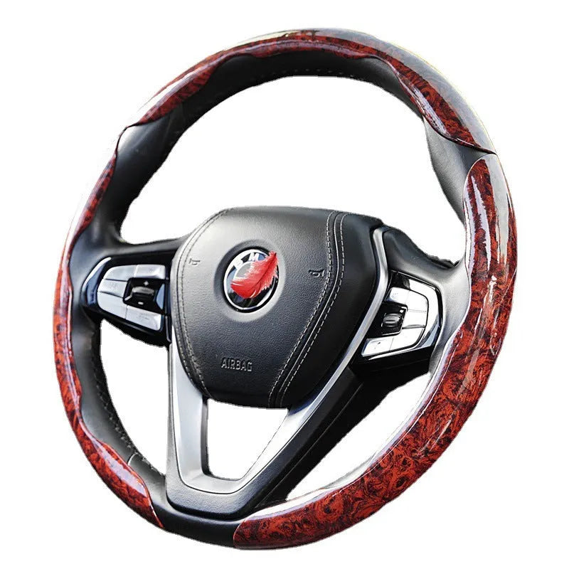 Peach wood grain artificial leather steering wheel sleeve in crystal brown for 38cm diameter wheels