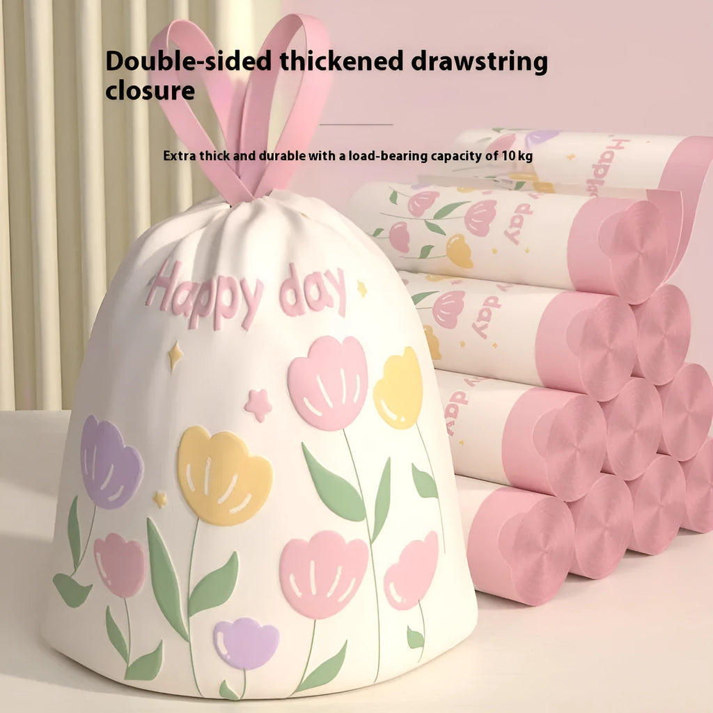 Pink degradable garbage bag with bold drawstring and argy wormwood mosquito repellent properties