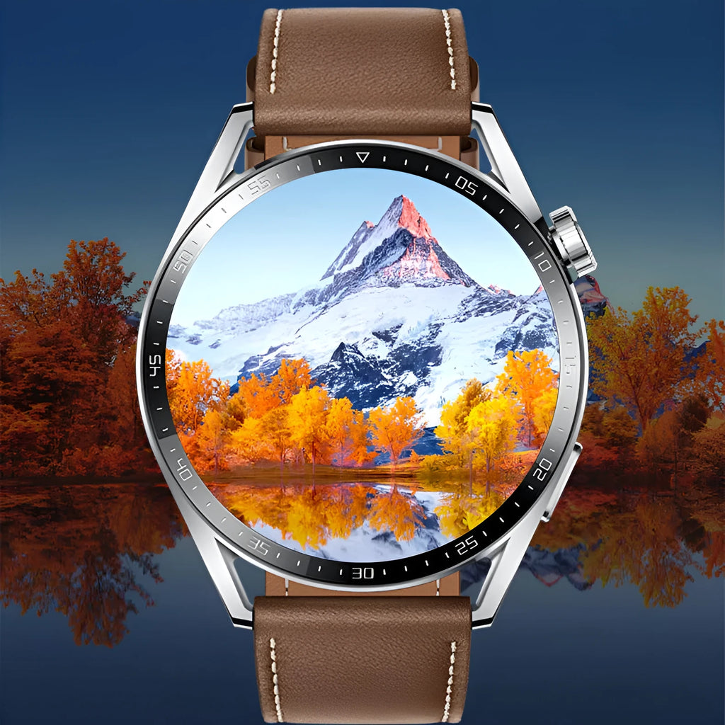 GS3 Max smartwatch in black on a silicone strap, showing its 1.35-inch touchscreen displaying a watch face.