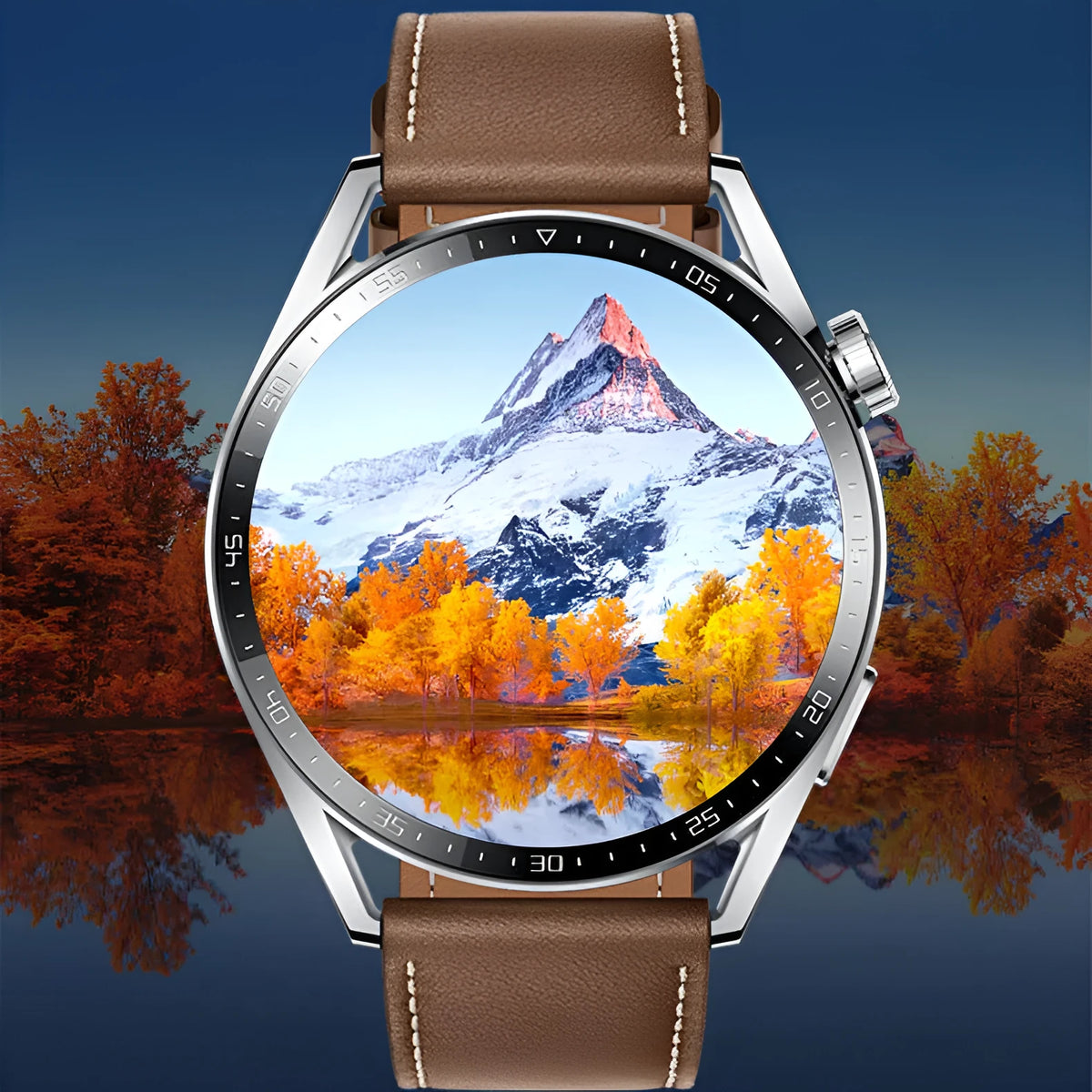 GS3 Max smartwatch in black on a silicone strap, showing its 1.35-inch touchscreen displaying a watch face.