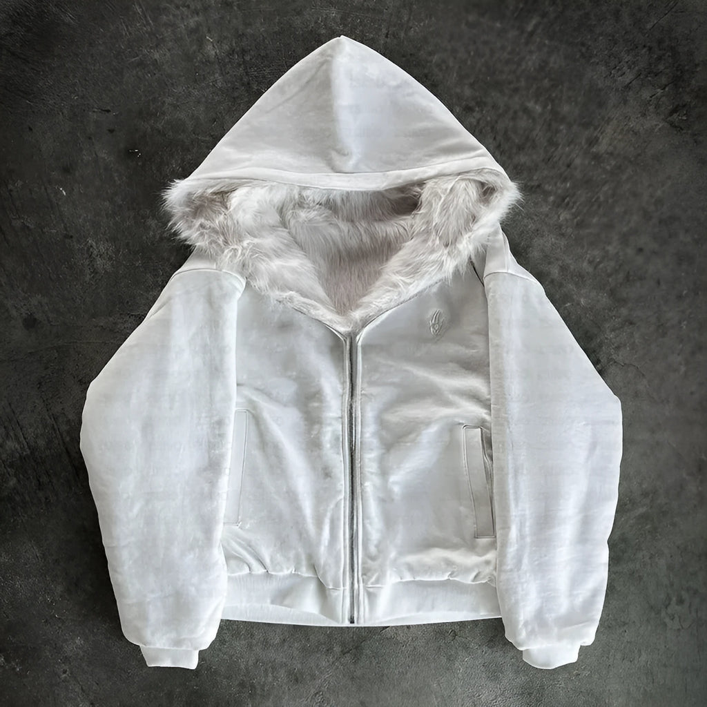 Casual loose-fit polyester coat for men and women in black and white colour options